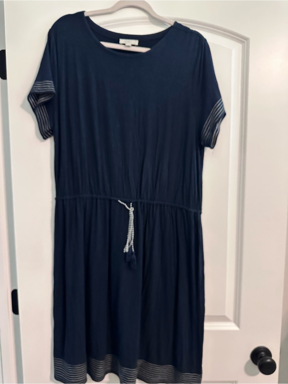 LOFT Navy Dress with Contrast Stripe Trim